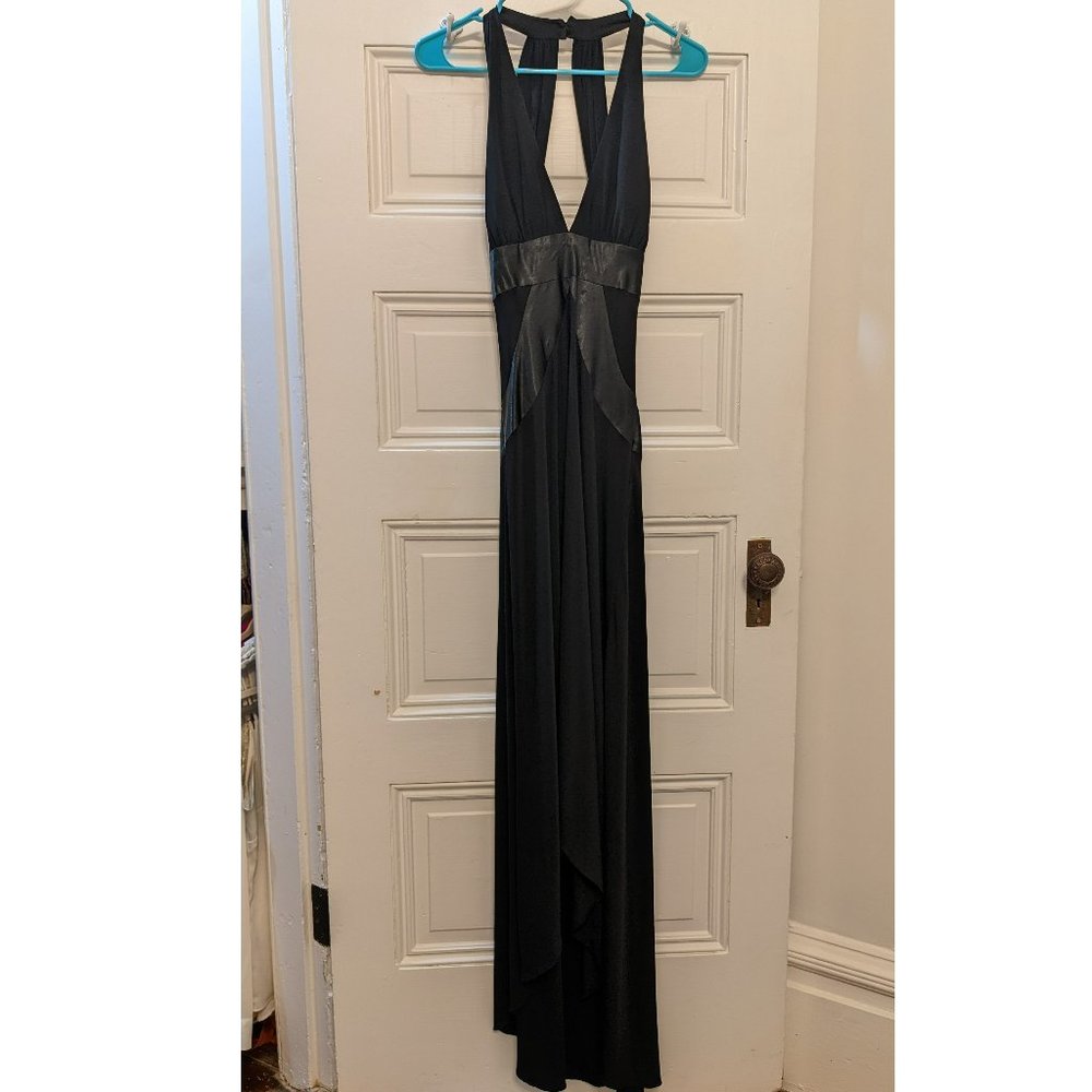Morgan & Co Size M Sexy Black Halter Open Back Evening Gown